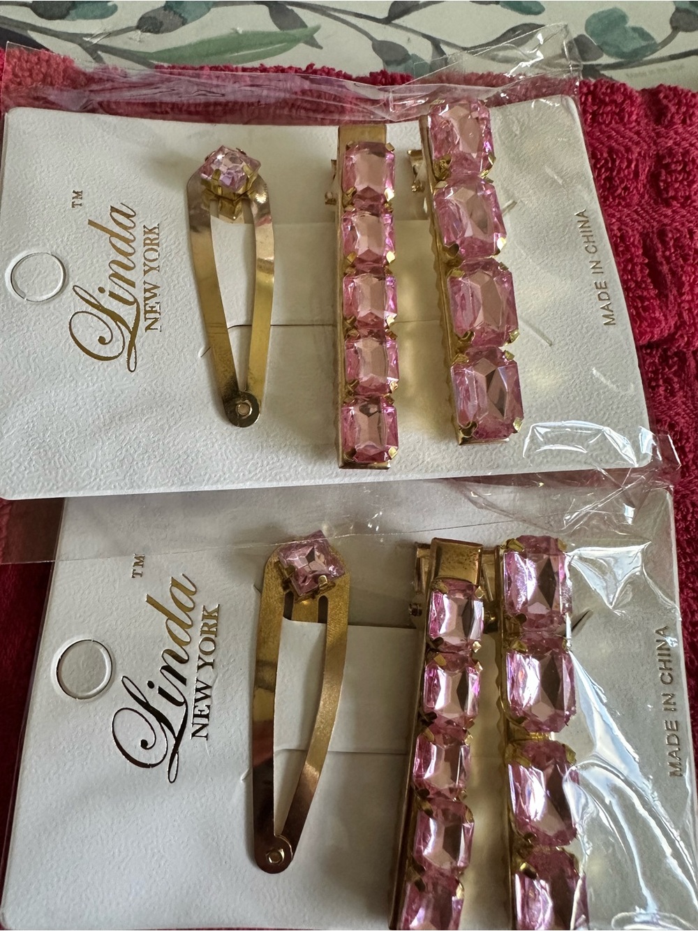 Pink Crystal Hair Clip Set